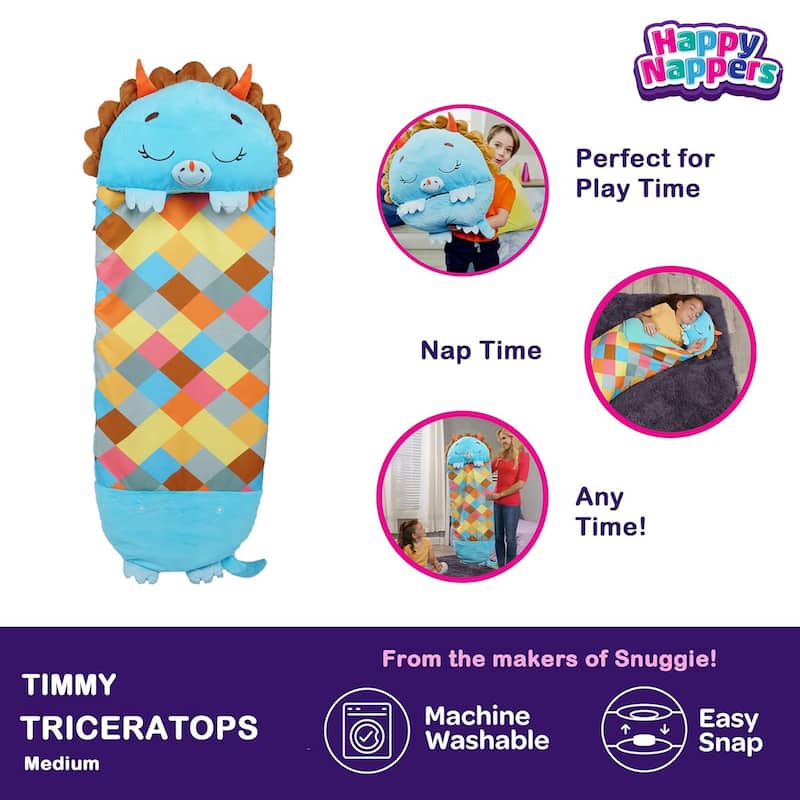 Happy Nappers: Pillow & Sleepy Sack: Medium - Triceratops Timmy - 54 x 20",3+