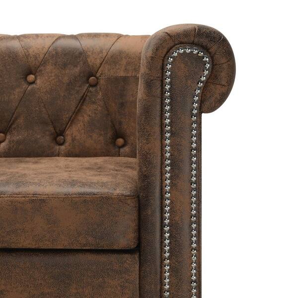 Vidaxl L Shaped Chesterfield Sofa Artificial Suede Leather Brown Overstock 31414529