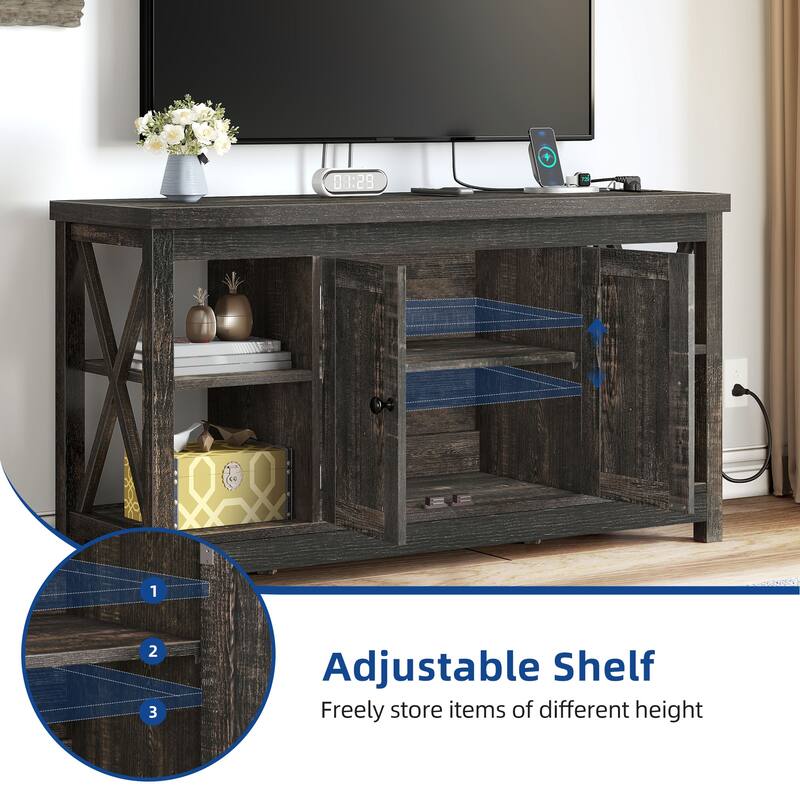 Moasis 47" Farmhouse TV Stand with Built-in Power Outlet, Entertainment Center with Storage for Living Room