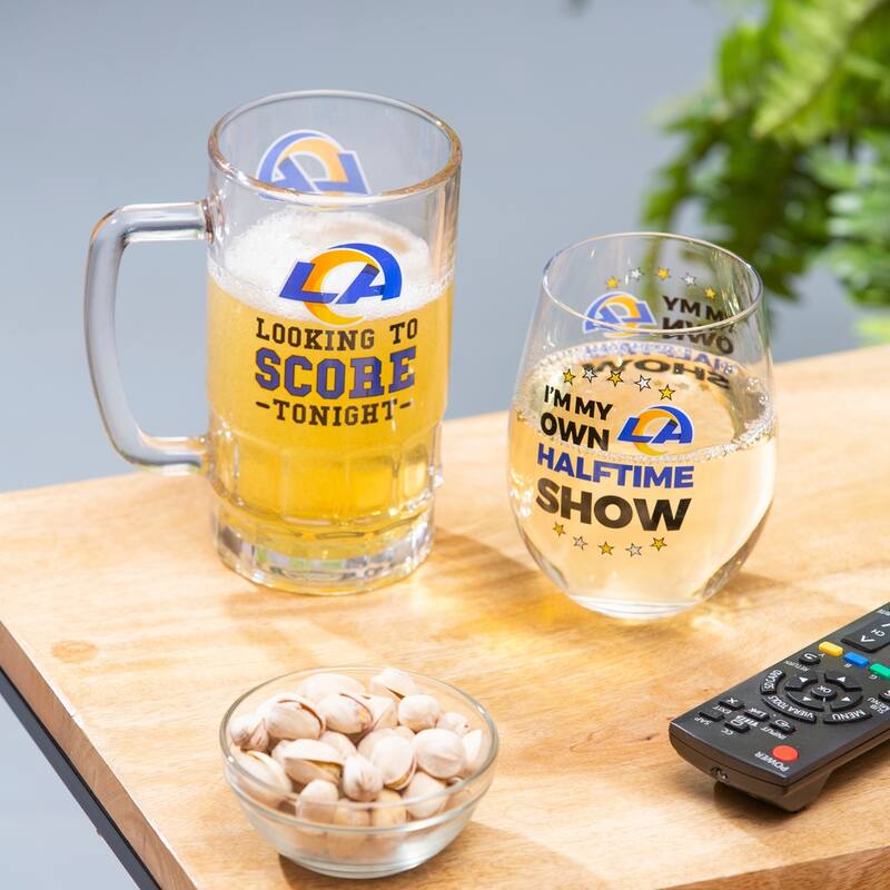 Los Angeles Rams, 17 oz Stemless Wine Glass and 16 oz Beer Mug Gift Set