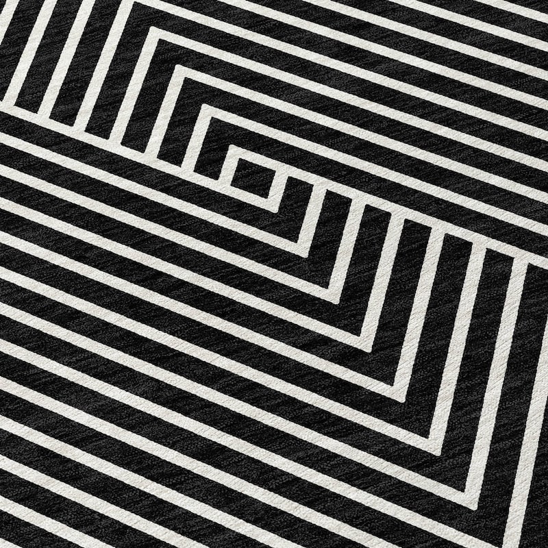 Machine Washable Indoor/ Outdoor Modern Geo Chantille Rug