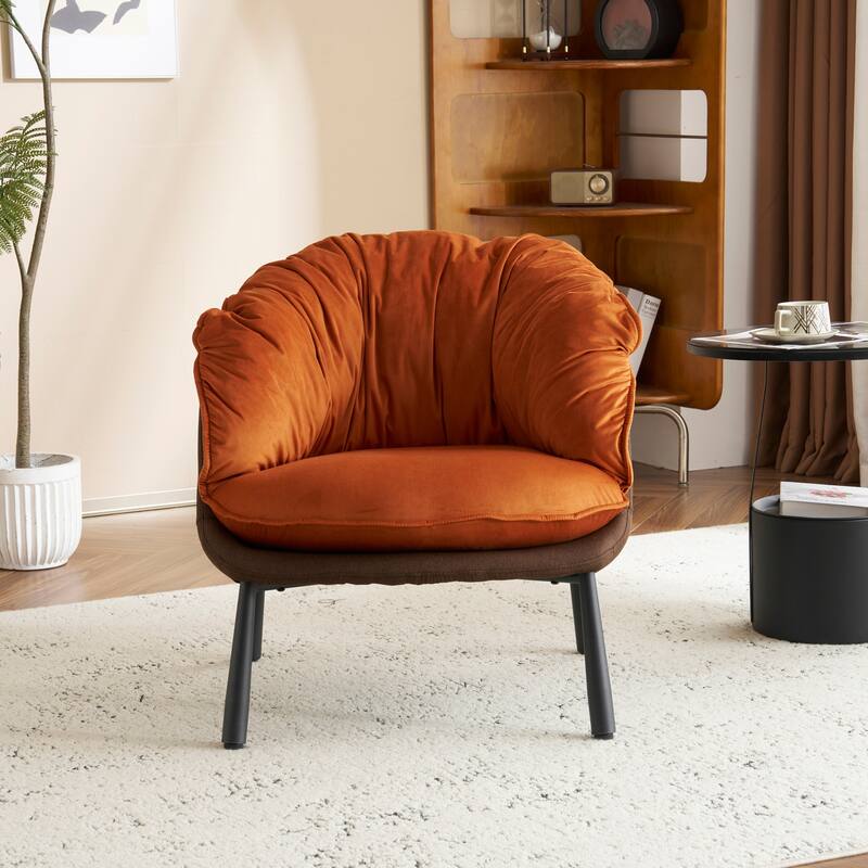 Modern Velvet Accent Chair with Wooden Frame and Black Metal Legs for Living Room or Lounge Seating - 27.4"L x 27"W x 29.1"H