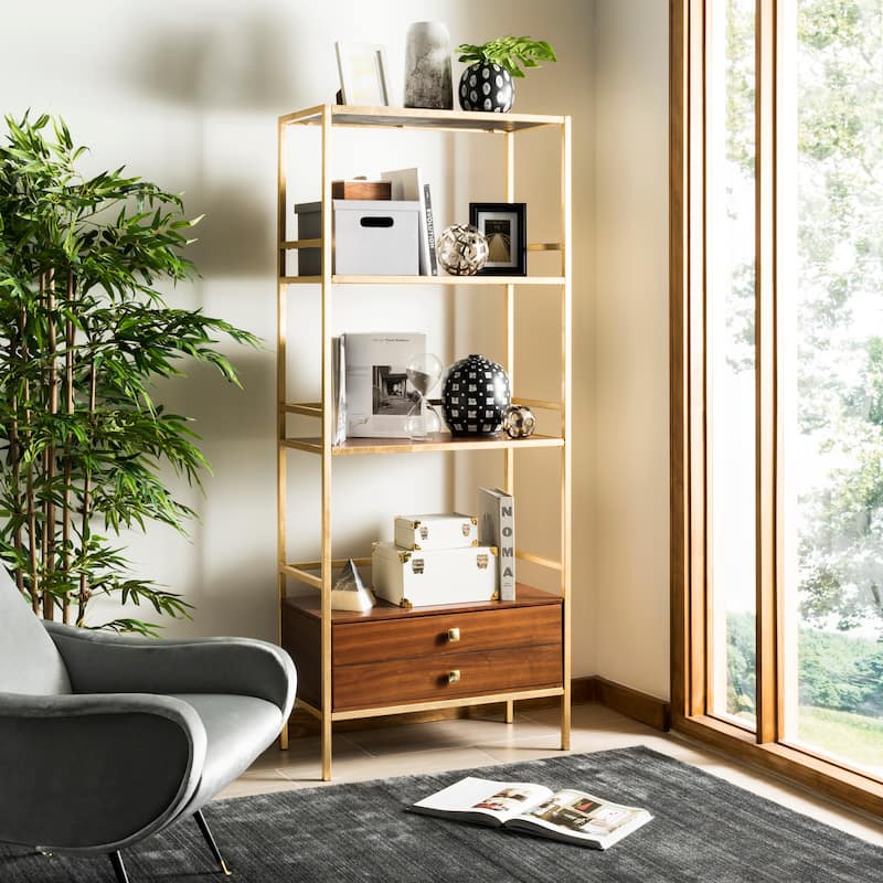 SAFAVIEH Vincenza 4-Tier 1-Drawer Gold/ Grey Etagere - 30" x 14" x 72" - 30Wx14Dx72H