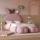 preview thumbnail 13 of 20, Velvet Upholstered Twin Platform Bed with Cartoon Ears Shaped Headboard and Light Design