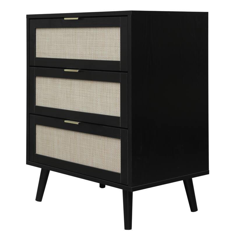 Rattan 3-Drawer Cabinet with Moisture-Proof Finish & Anti-Tipping Device for Safe Storage