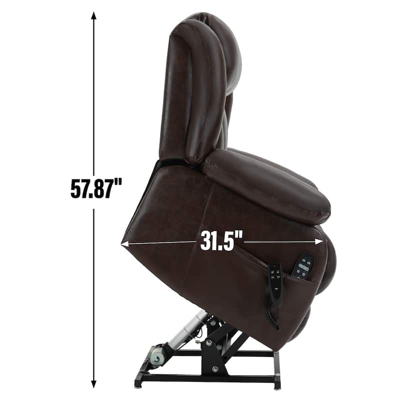 Brown Medium-Sized Electric Power Lift Recliner Chair in Genuine Leather with Dual Motors, 8-Point Massage, Lumbar Heating
