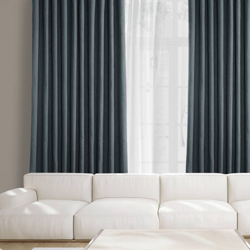 Exclusive Fabrics Faux Linen Extra Wide Room Darkening Curtains Panel - Versatile Privacy Drapery for Wide Windows (1 Panel) - 100 X 108 - Reverie Blue