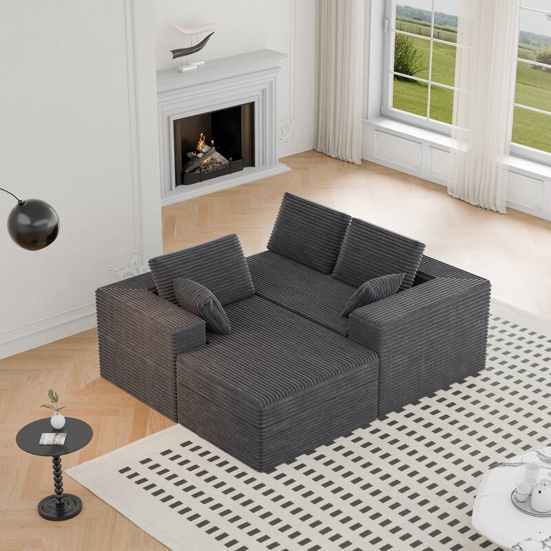 Modland 108”L-Shaped Modular Corduroy Couch with Deep Seats Comfy Sectional Sofa for Living Room