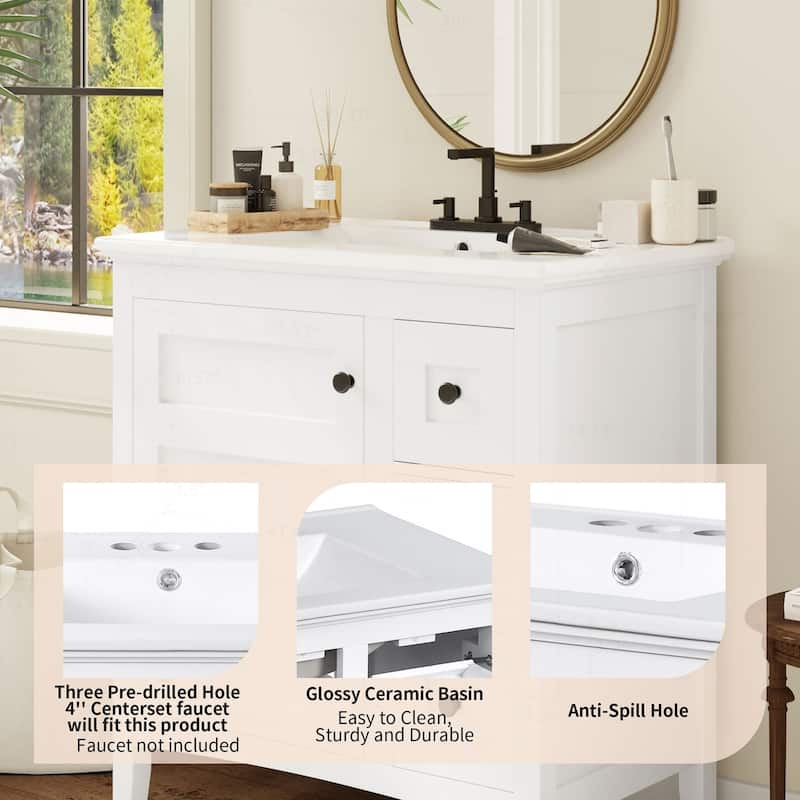 Modern Bathroom Vanity with Ceramic Sink and Multiple Storage Options