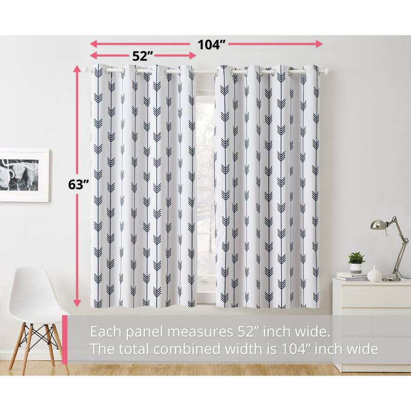 HLC.me Arrow Thermal Room Darkening Blackout Energy Efficient Window Curtain Grommet Panels - Set of 2