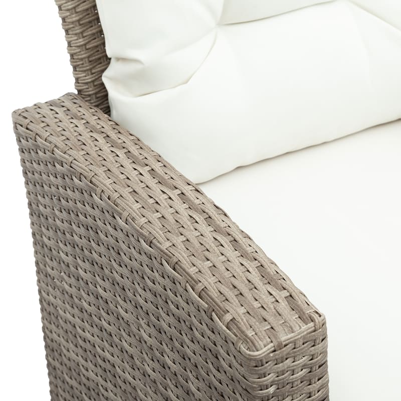 4 Piece Wicker Patio Conversation Furniture Set, All Weather Outdoor Rattan Sectional Sofa with 2 Ottomans and Coffee Table