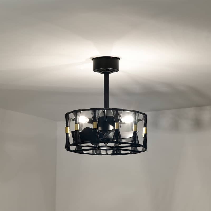 Matte Black and Gold 16 Inch Modern Fandelier