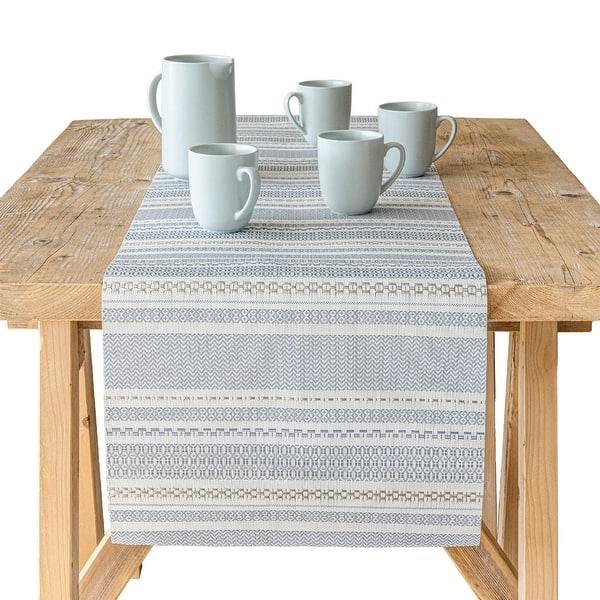 slide 2 of 26, over&back Reversible Striped Table Runner - Waterproof - 90 inches - 18 x 90 Blue