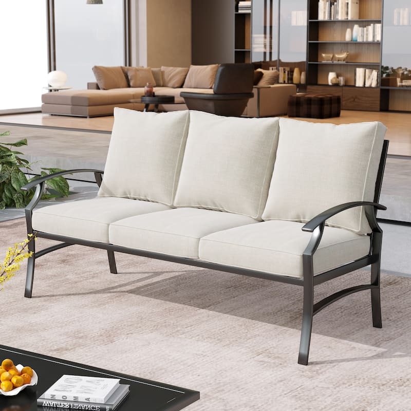Uixe Outdoor Upholstered 3 Seater All-Weather Sofa Couch Deep Seat - Beige