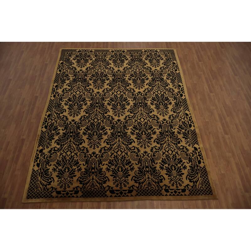 Hand Knotted Oriental 100% Wool Carpet Traditional Floral Yellow & Gold Nepalese Area Rug - 11' 10'' X 9' 0''