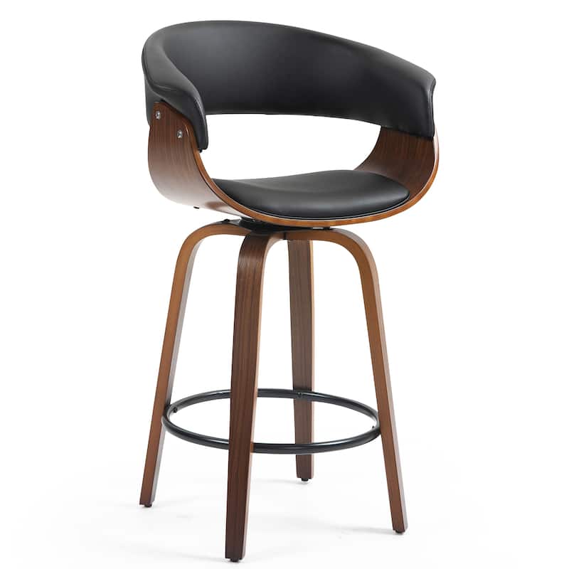 Beale Black Faux Leather Counter Stool with Walnut Wood Accent Legs