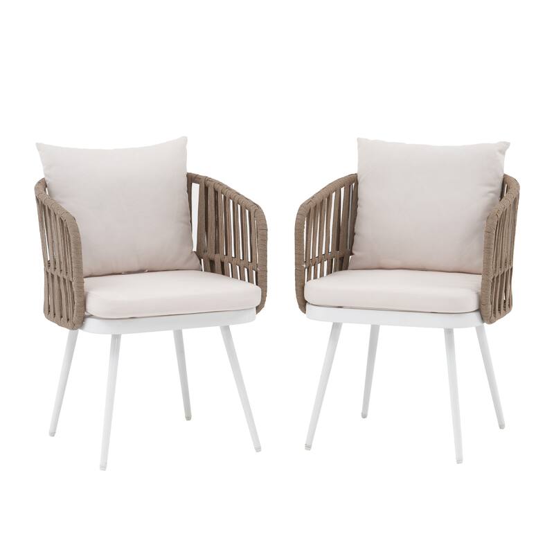 Patio Dining Chair Set - Metal Frame with Woven Rope Seat