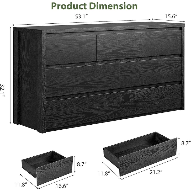 Modern Wide 7 Drawer Dresser Storage Cabinet for Living Room, Hallway Entryway