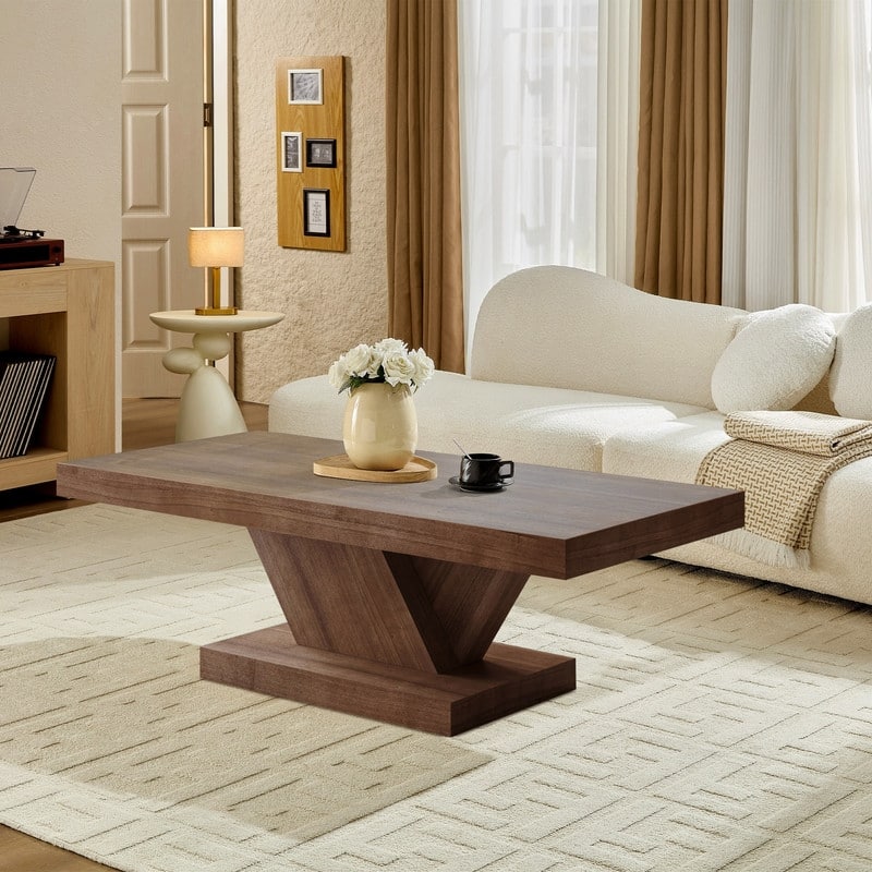 Modern 47" Cross Leg Coffee Table with Sturdy X-Shape Design and Solid Wood Veneer for Living Room