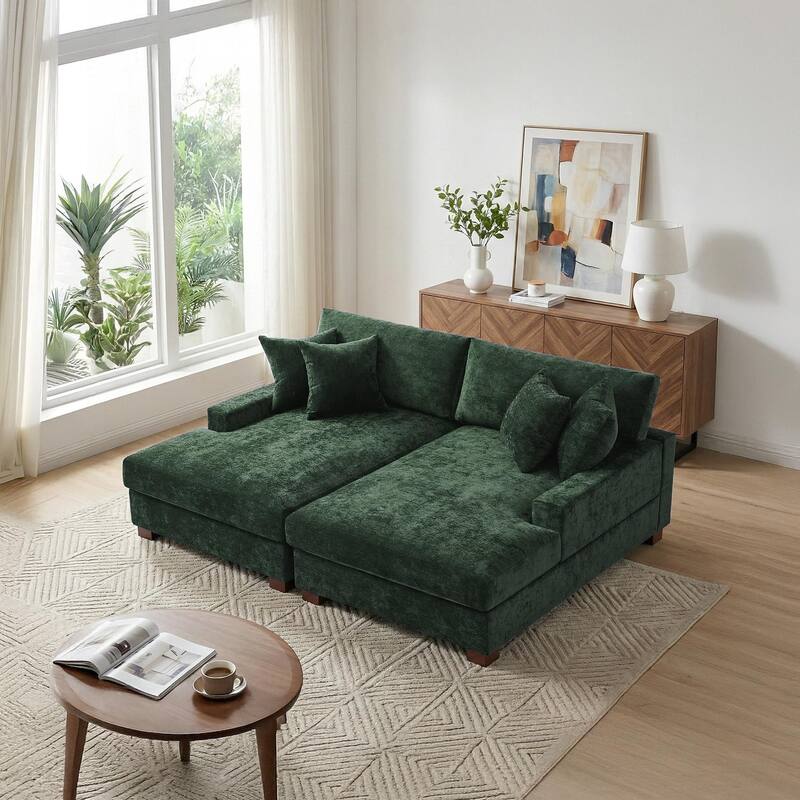 Modern Upholstered Chenille Modular Sectional Sofa with 2 Chaise