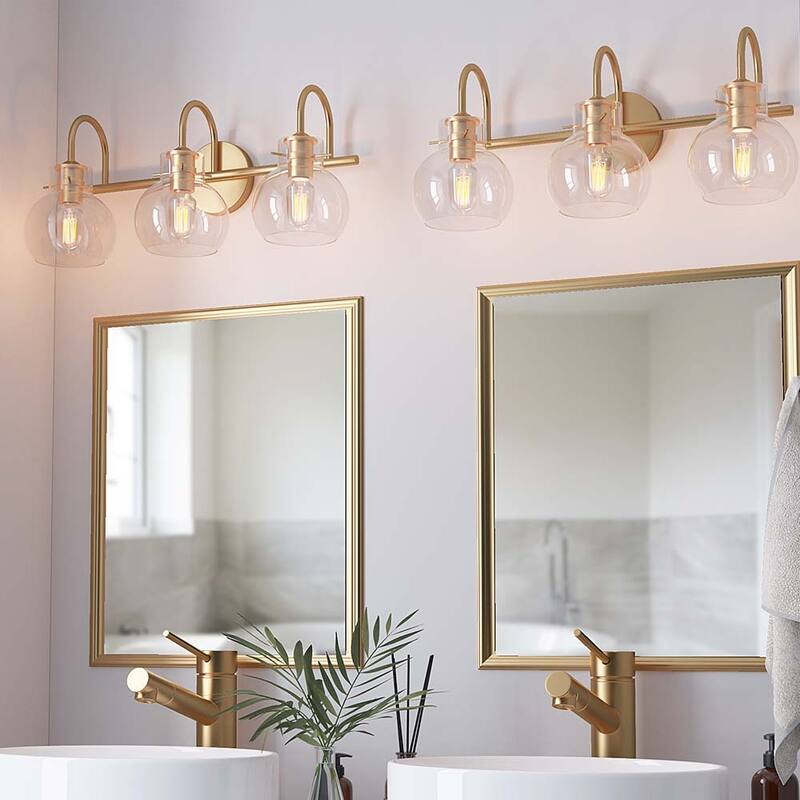 Gold Bathroom Light Fixtures Wall Sconces with Clear Glass Shade Bathroom Vanity Lights Vanity Light Fixture