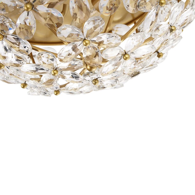 Luxury 3-Light Crystal Flower Cage Flush Mount Ceiling Light 16.5in