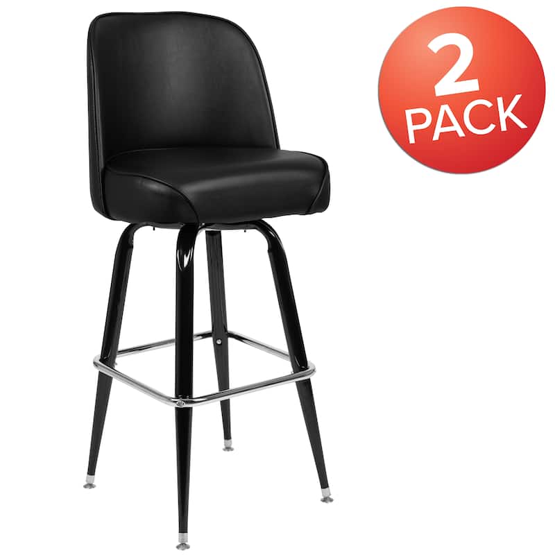 2 Pack Metal Barstool with Swivel Vinyl Upholstered Bucket Seat and Footrest - 18.5"D x 18.5"W x 42.5"H