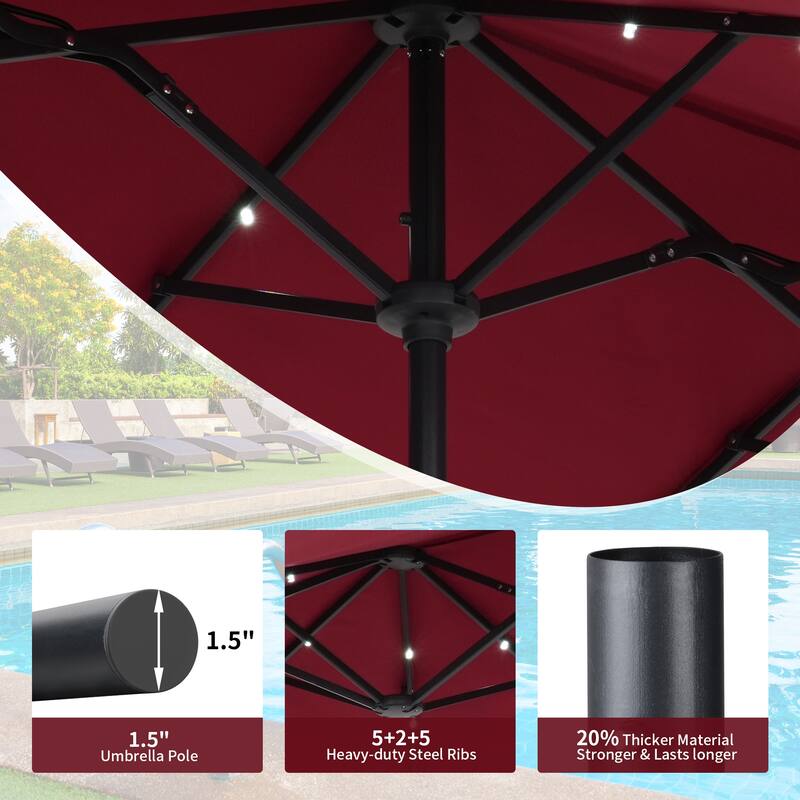 Autlaycil 13 ft Patio Umbrella with 36 Solar Lights & Crank System for Outdoor