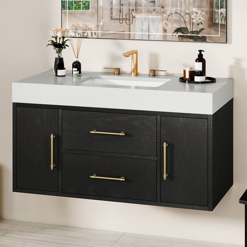 Moasis 40" Floating Wall Mounted Bathroom Vanity with 2 Drawers & 2 Storage Cabinet - Black - 40"W x 21"H x 19.6"D