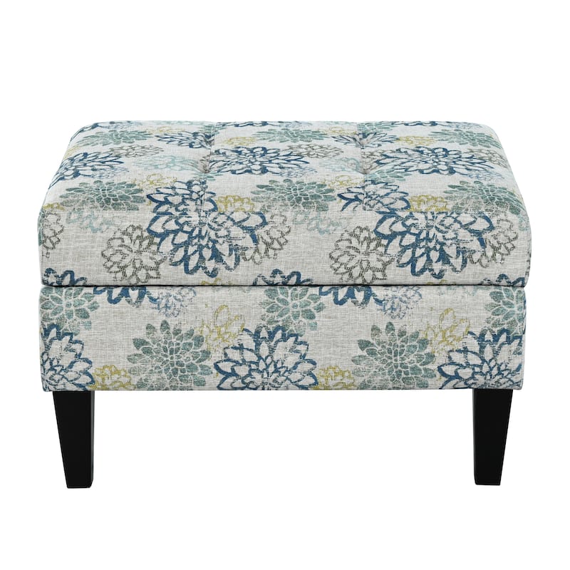 Roomfitters Tufted Storage Ottoman Bench with Hidden Compartment, Tropical Print Upholstered Accent Footrest, Multicolor