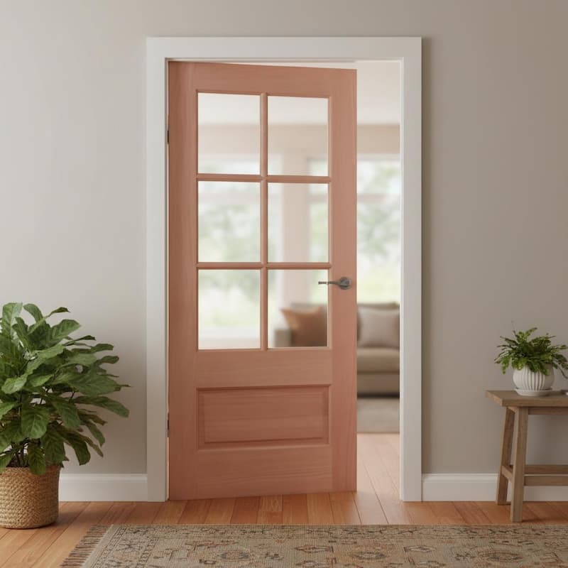 6-Lite African Mahogany Wood Unfinished Exterior Front Door with Glass Panels