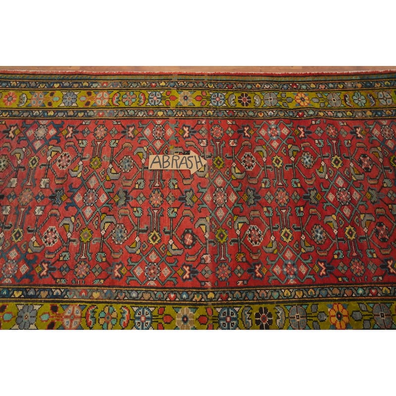 Hand Knotted Oriental 100% Wool Carpet Traditional Floral Red Hamedan Runner Rug - 12' 2'' X 3' 11''