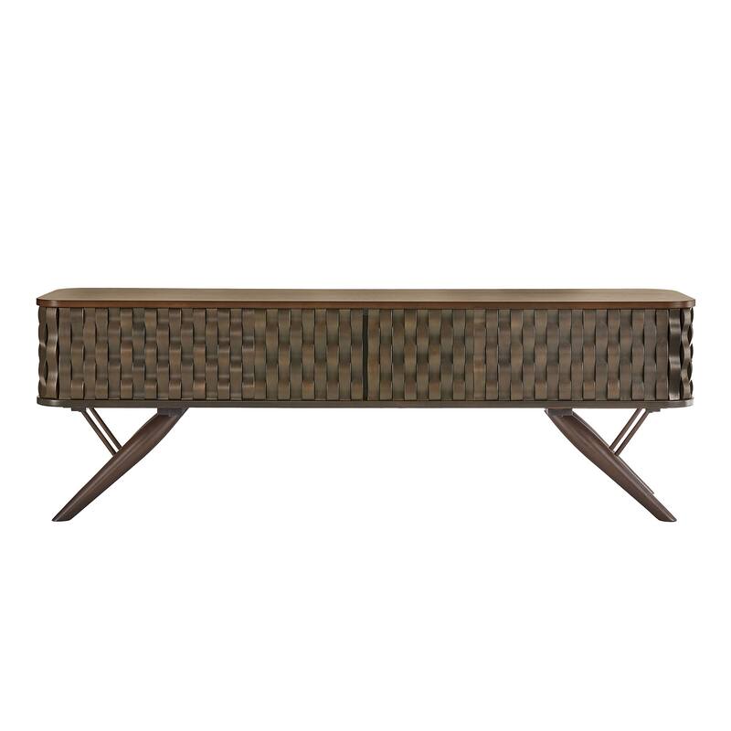 Bernal Two-tone Walnut Finish Rippled Wood Design TV stand by iNSPIRE Q Modern