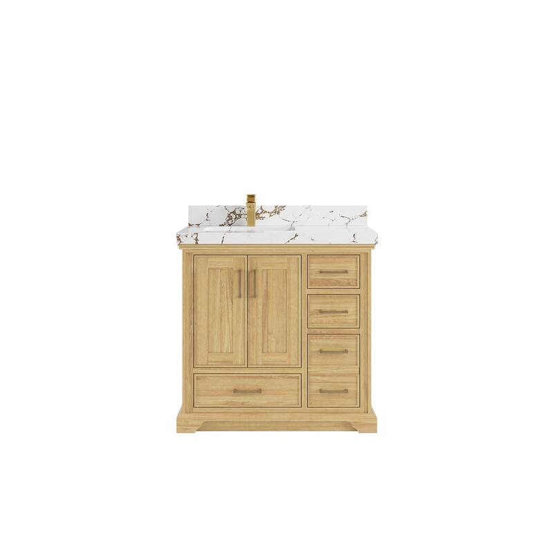 Willow Collections 36 in. W x 22 in. D Charlotte Teak Left Offset Sink Bathroom Solid Teak Vanity with Countertop