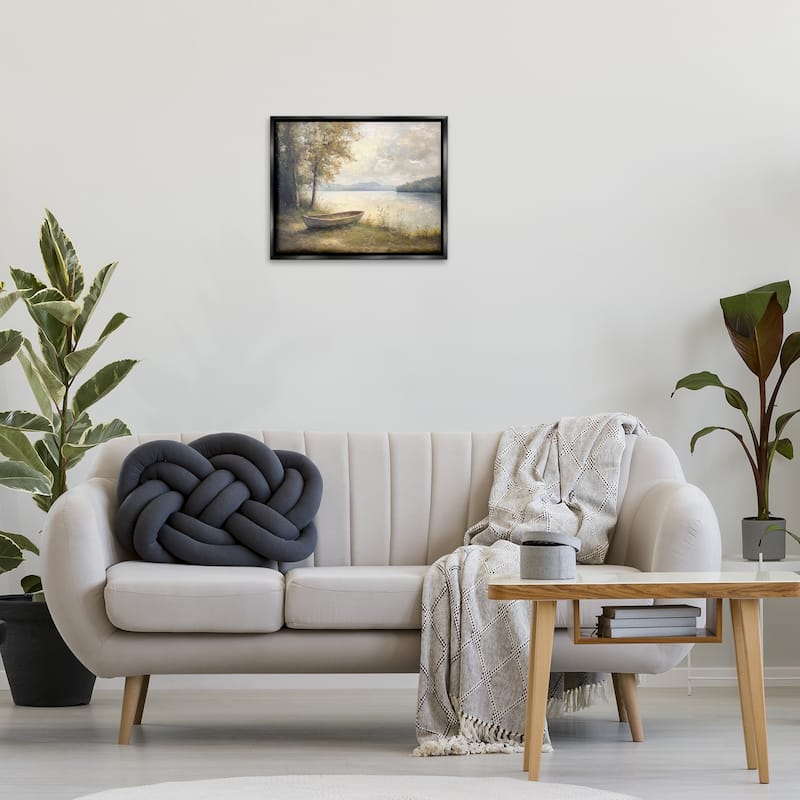 Stupell Boat at Lake's Edge Framed Floater Canvas Wall Art Design By Petal Prints Design