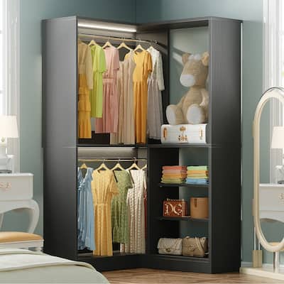 Cimly 35.4'' Coner Closet Organizer with Hanging Rods, Space-saving Closet System with Storage Shelves