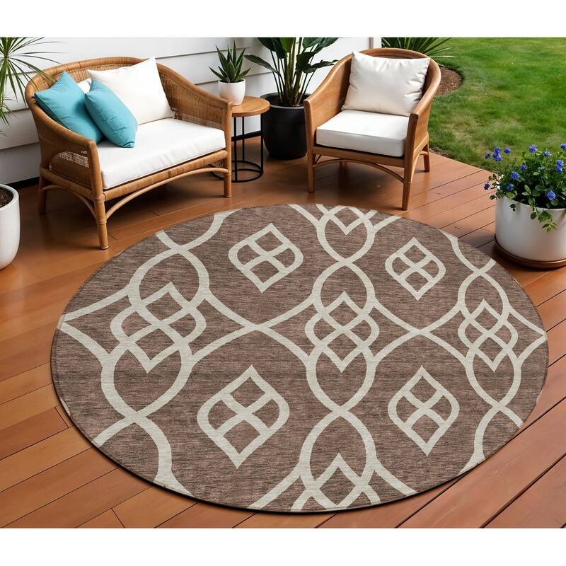 HomeRoots Trellis Transitional Rectangle Outdoor Rug - 8' Round