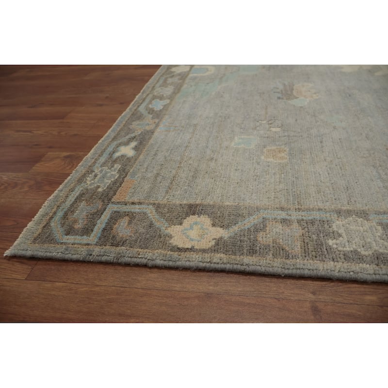 Hand Knotted Oriental 100% Wool Carpet Transitional Floral Greys & Charcoal Oushak Area Rug - 6' 5'' X 5' 2''