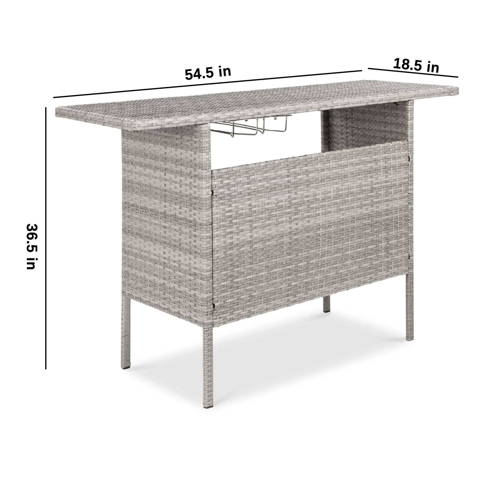 Outdoor Wicker Bar Counter Table w/ 2 Steel Shelves, 2 Rails On Sale