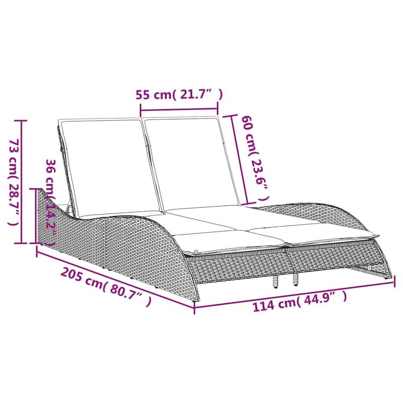 vidaXL Sun Lounger Beige PE rattan 44.9x80.7x28.7 in - 44.9" x 80.7" x 28.7"/ 1