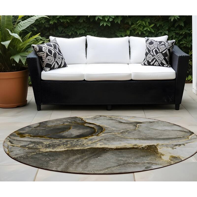 Galu Contemporary Abstract Weather Resistant Current & Stylish Outdoor Rug - 8' Round - Multi