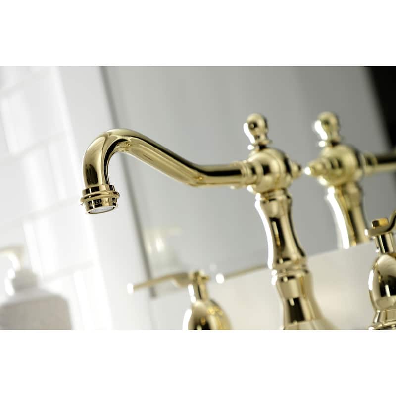 Whitaker Deck Mount Widespread Bathroom Faucet with Brass Pop-Up