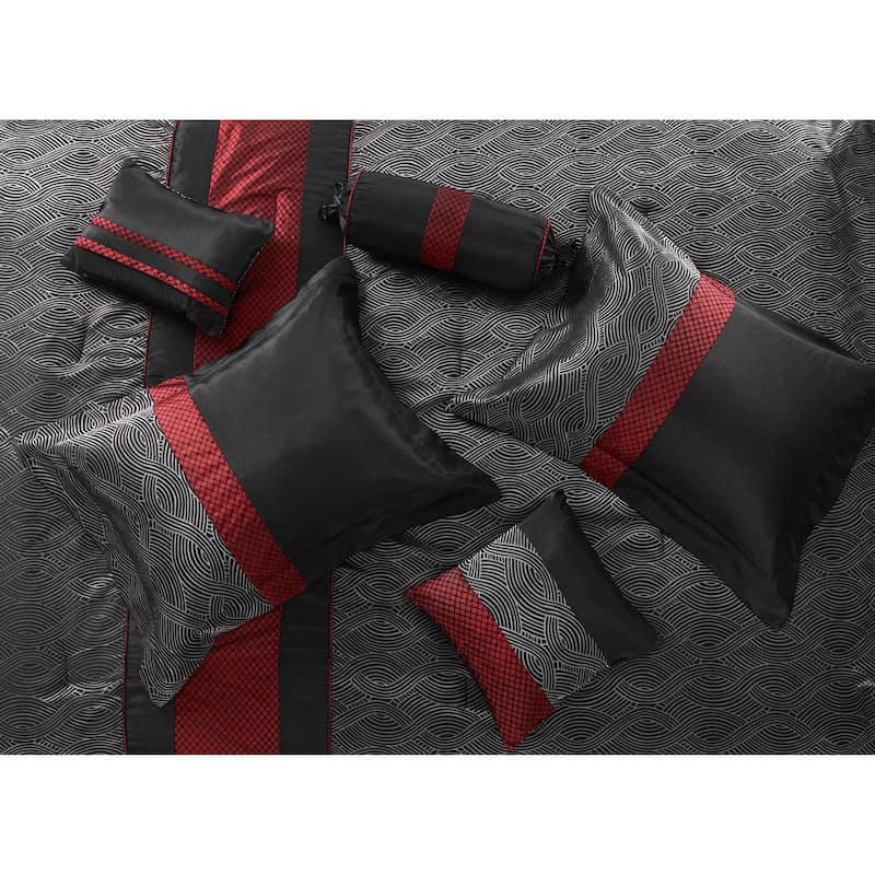 Nanshing Ester Red and Black 7-Piece Comforter Set