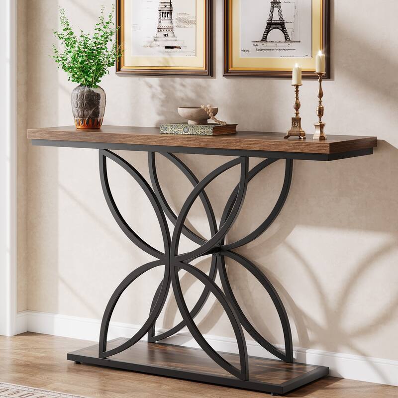 Farmhouse Butterfly Frame Console Table for Entryway Living Room - Brown+Black
