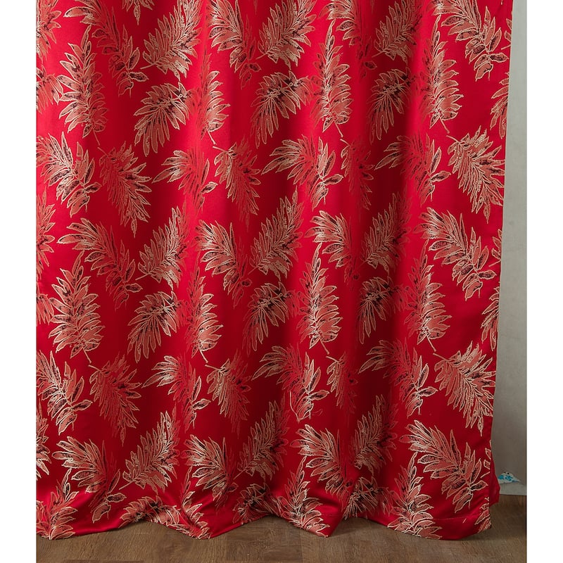 Gracewood Hollow Bao Textured Floral Jacquard Single Rod Pocket Curtain Panel w/ Attached 18-inch Valance - 54 x 84 in.