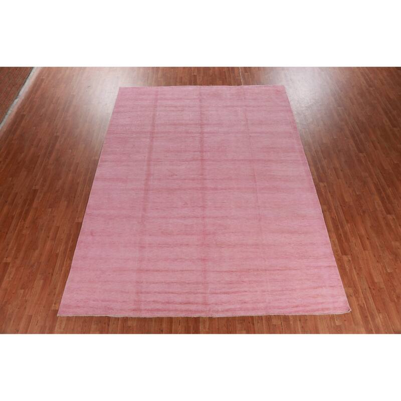 Hand Knotted Oriental 100% Wool Carpet Modern Solid Pink Gabbeh Area Rug - 12' 4'' X 9' 1''