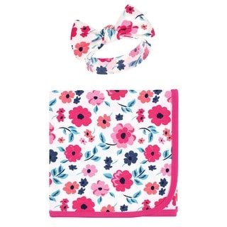 Touched by Nature Baby Girl Organic Cotton Swaddle Blanket and Headband or Cap, Garden Floral, One Size