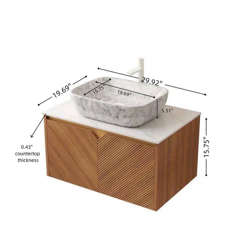 Wall-mounted Bathroom Vanity with Rectangular Vessel Basin