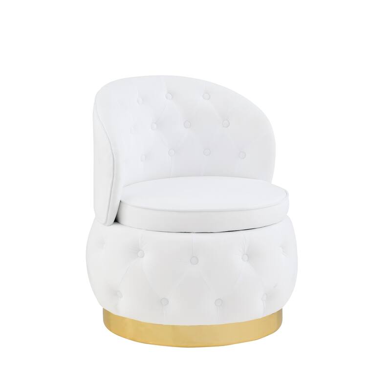 Modern 25.2" Velvet 360° Swivel Buttons Tufted Barrel Chair with Gold Stainless Steel Base and Storage