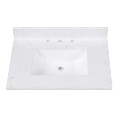 Avanity Cala White Engineered Stone Vanity Top with Rectangular Undermount Sinks